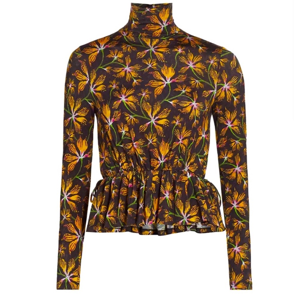 Ulla Johnson Nina Floral Print Turtleneck Peplum Top